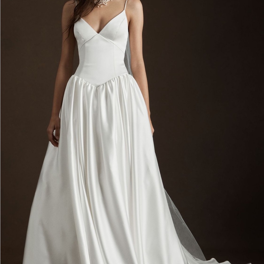 Jenny by Jenny Yoo Sheridan Drop-Waist Stretch-Satin Wedding Gown